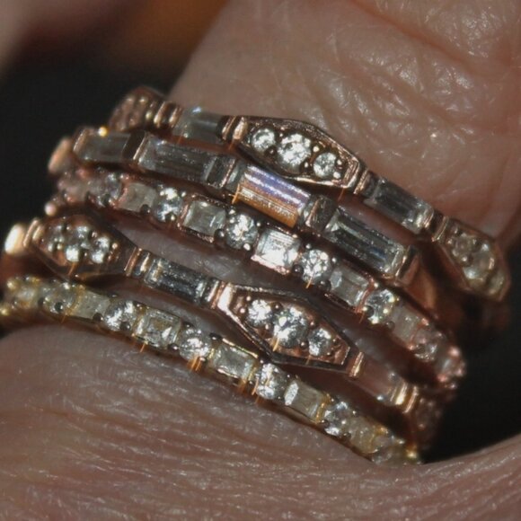 New 18kt Rose Gold Over Sterling Jewelry Set: Five Stackable Rings - Picture 3 of 4
